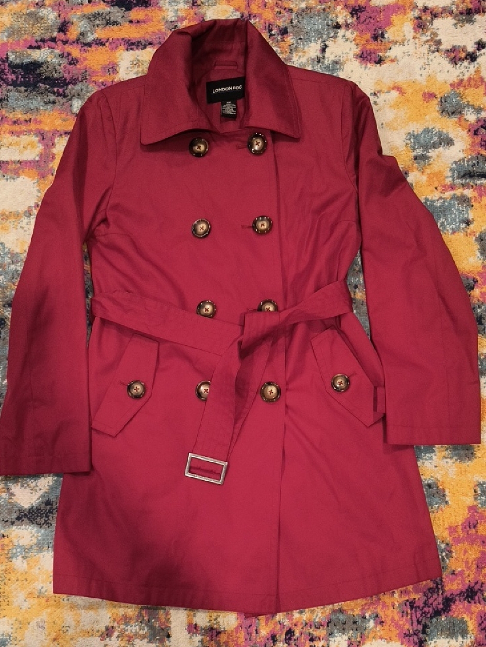 London Fog Women's Burgundy Trench Coat with Belt